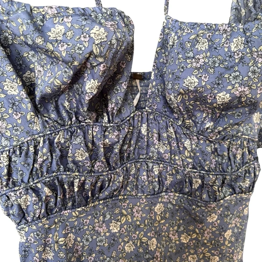 Free People Blue Floral Long Sleeve Midi Dress